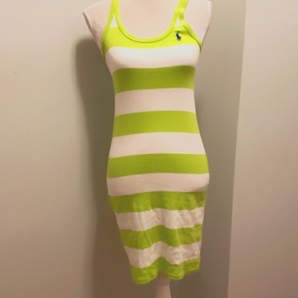 Ralph Lauren Dresses & Skirts - Ralph Lauren Sport Tank Dress Stretchy Clingy Striped  XS-S Green & White EUC
